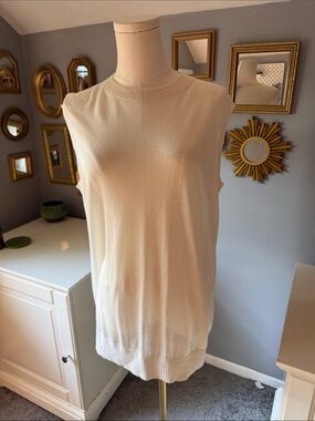Lafayette 148 New York sheer sleeveless sweater in cream color xxl